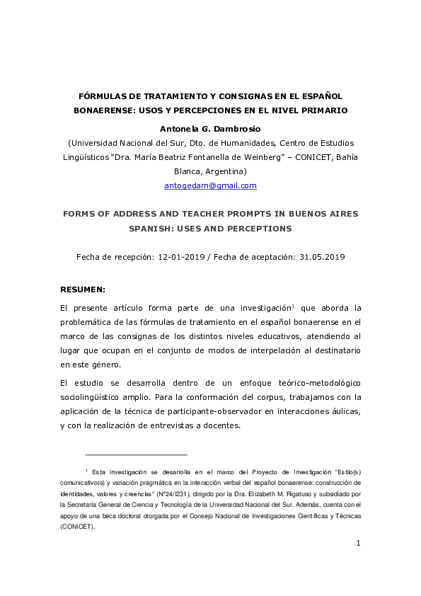 (PDF) Forms of address and teacher prompts in Buenos Aires spanish ...