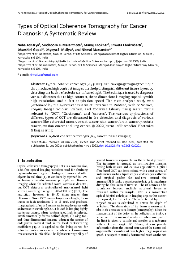 (PDF) Types of Optical Coherence Tomography for Cancer Diagnosis: A ...