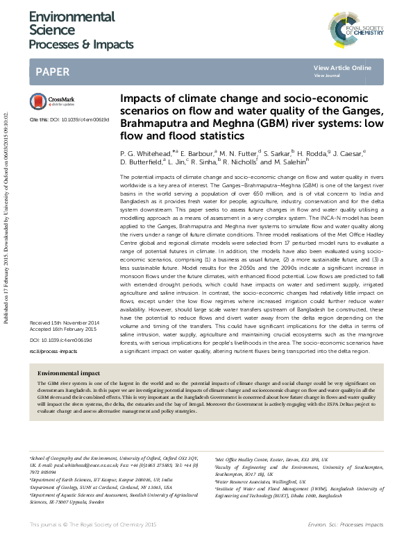 (PDF) Impacts of climate change and socio-economic scenarios on flow ...