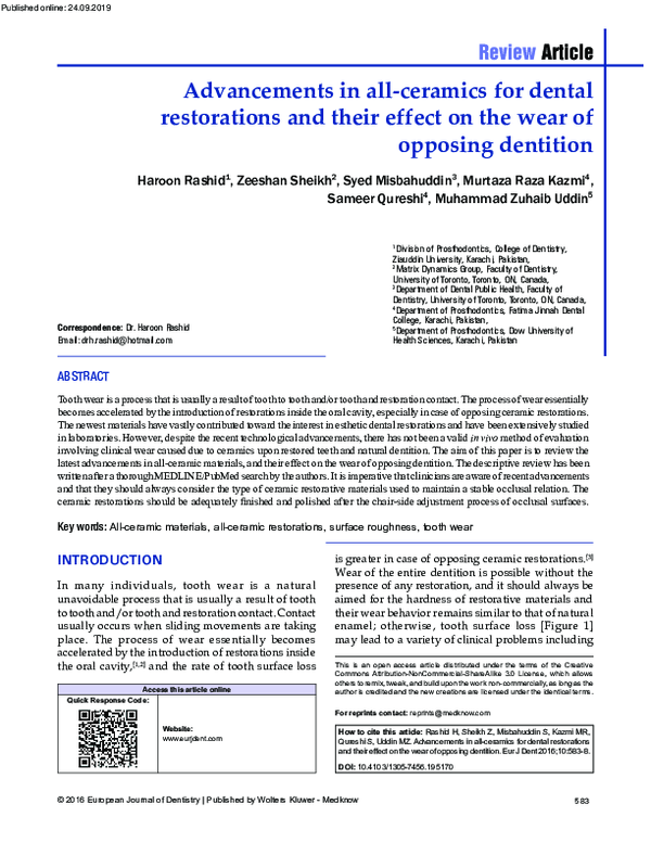 (PDF) Advancements in all-ceramics for dental restorations and their ...