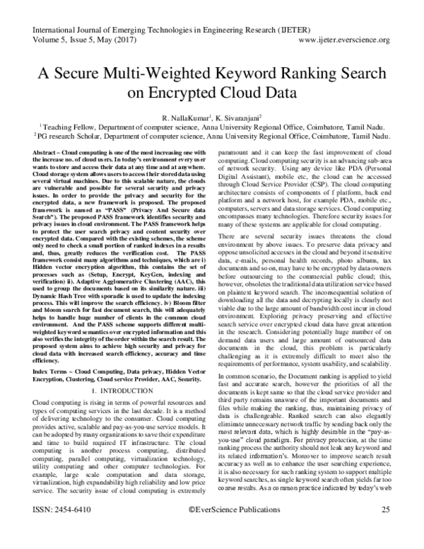 (PDF) A Secure Multi-Weighted Keyword Ranking Search on Encrypted Cloud ...