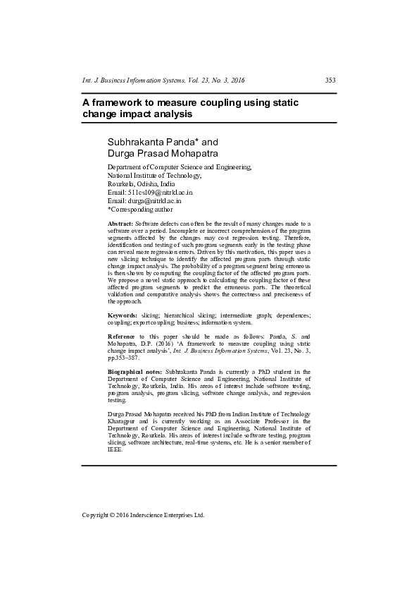 (PDF) A framework to measure coupling using static change impact analysis