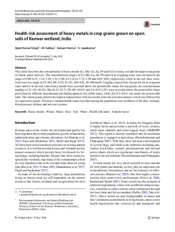 (PDF) Health risk assessment of heavy metals in crop grains grown on ...