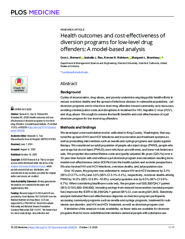 (PDF) Health and costeffectiveness of diversion programs for