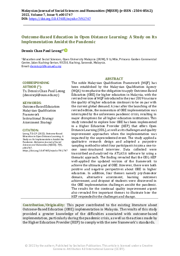 (PDF) Outcome-Based Education in Open Distance Learning: A Study on Its ...