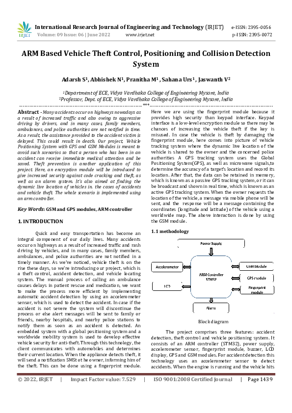(PDF) ARM Based Vehicle Theft Control, Positioning and Collision ...