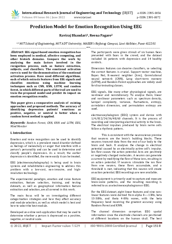 (PDF) Prediction Model for Emotion Recognition Using EEG