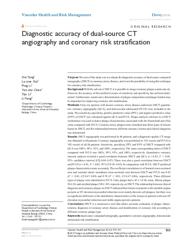 (PDF) Diagnostic accuracy of dual-source CT angiography and coronary ...