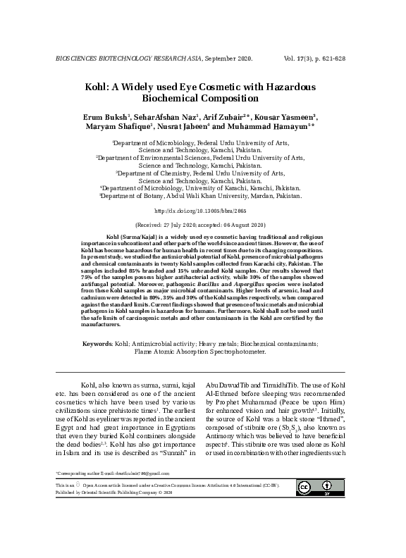 (PDF) Kohl: A Widely used eye Cosmetic with Hazardous Biochemical ...