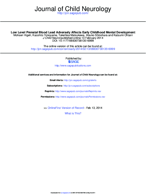 (PDF) Low Level Prenatal Blood Lead Adversely Affects Early Childhood ...