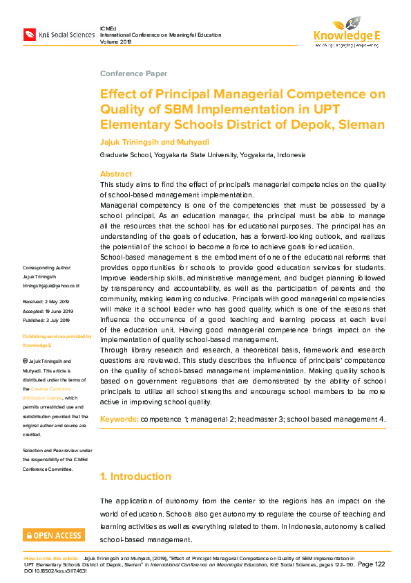 (PDF) Effect of Principal Managerial Competence on Quality of SBM ...