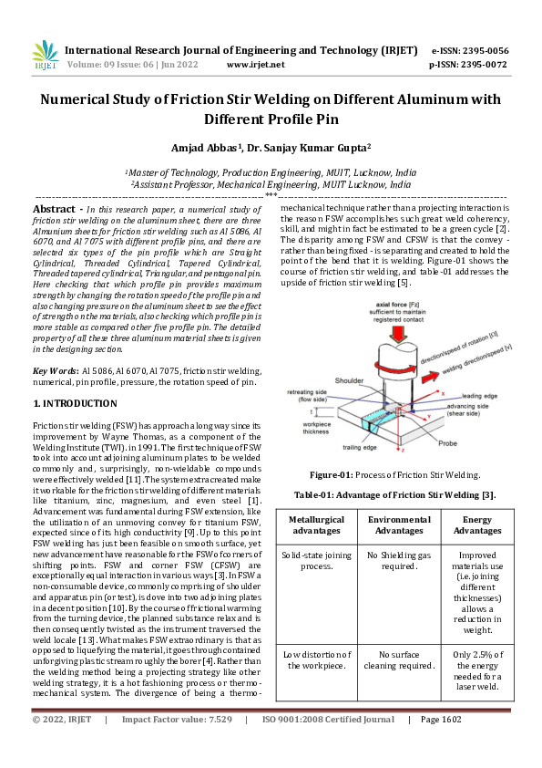 (PDF) Numerical Study of Friction Stir Welding on Different Aluminum ...