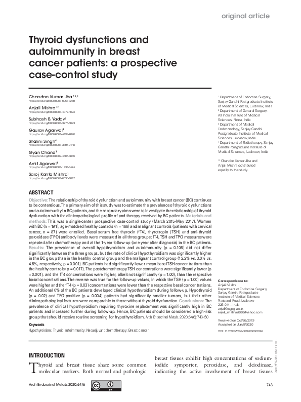 (PDF) Thyroid dysfunctions and autoimmunity in breast cancer patients ...