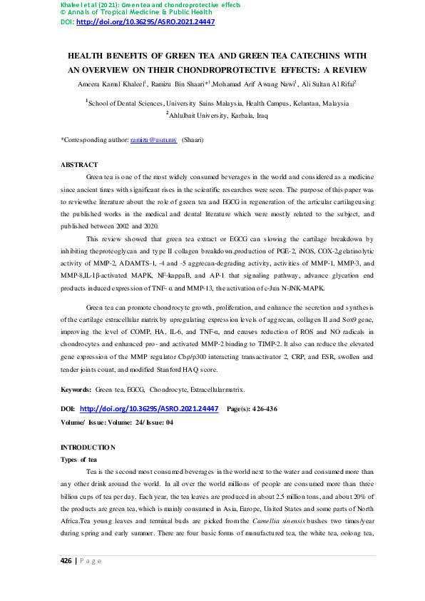 (PDF) Health Benefits of Green Tea and Green Tea Catechins with an ...