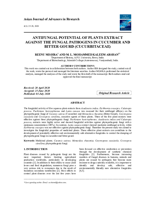 (PDF) Antifungal Potential of Plants Extract Against the Fungal