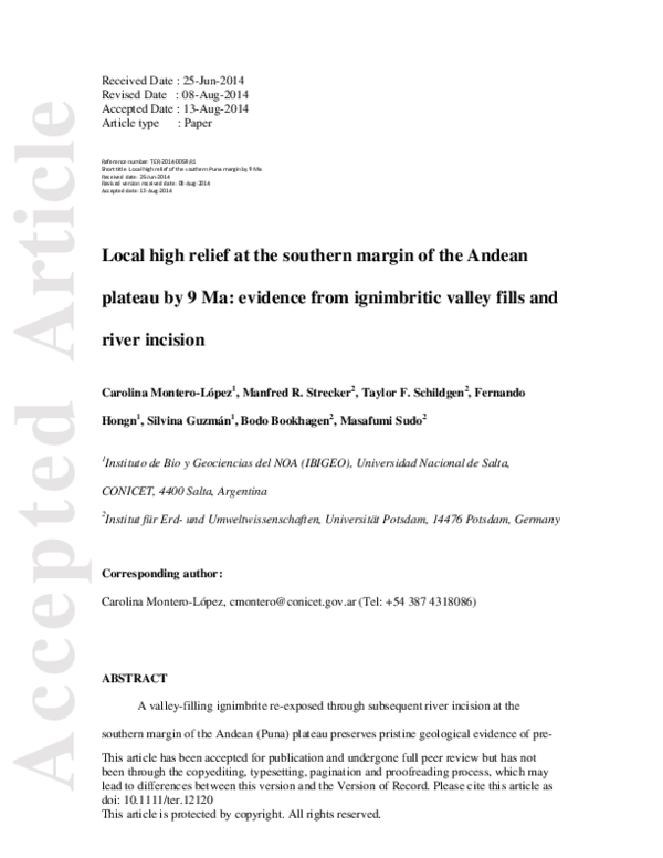 (PDF) Local high relief at the southern margin of the Andean plateau by ...