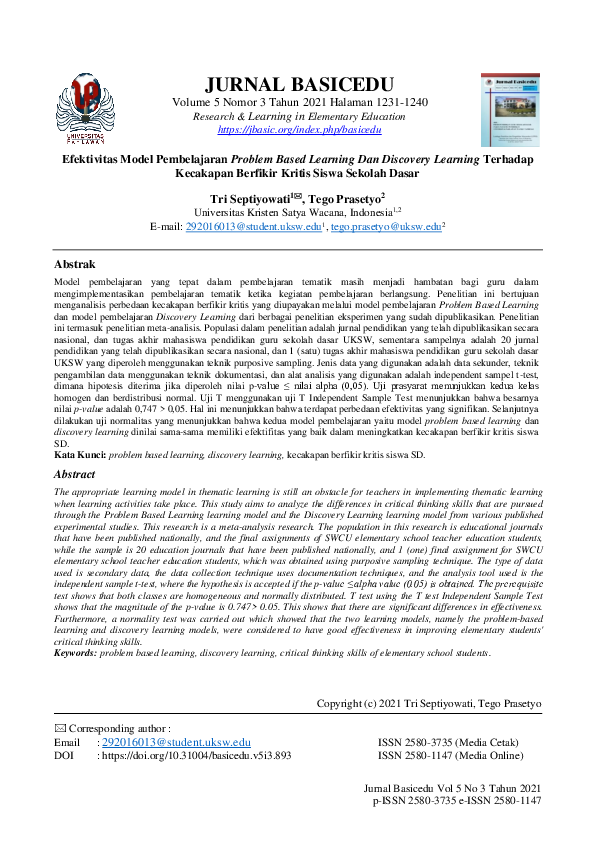 (PDF) Efektivitas Model Pembelajaran Problem Based Learning Dan ...