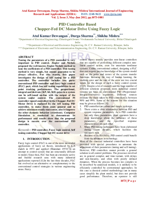 (PDF) PID Controller Based Chopper-Fed DC Motor Drive Using Fuzzy Logic