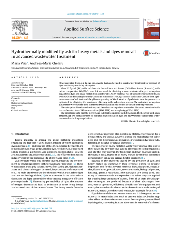 (PDF) Hydrothermally modified fly ash for heavy metals and dyes removal ...