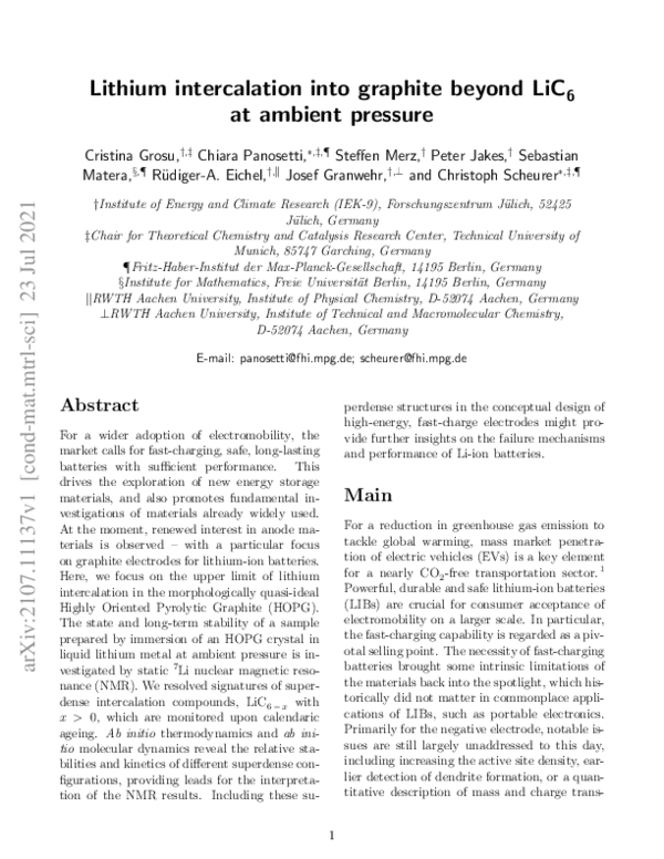 (PDF) Lithium intercalation into graphite beyond LiC6 at ambient pressure