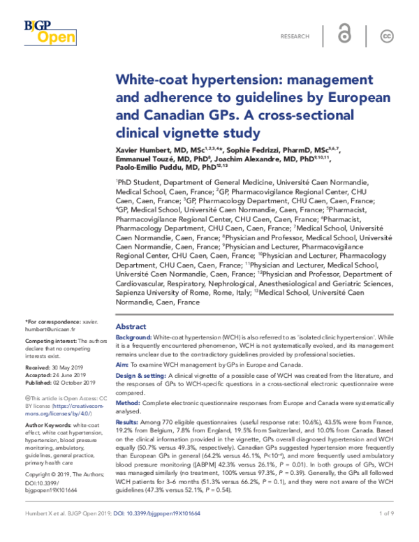 (PDF) Whitecoat hypertension management and adherence to guidelines