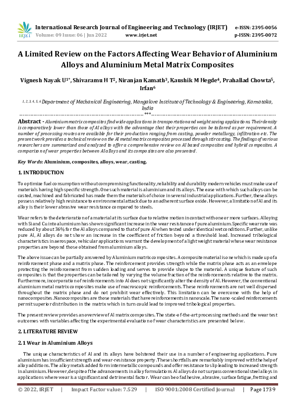 (PDF) A Limited Review on the Factors Affecting Wear Behavior of ...