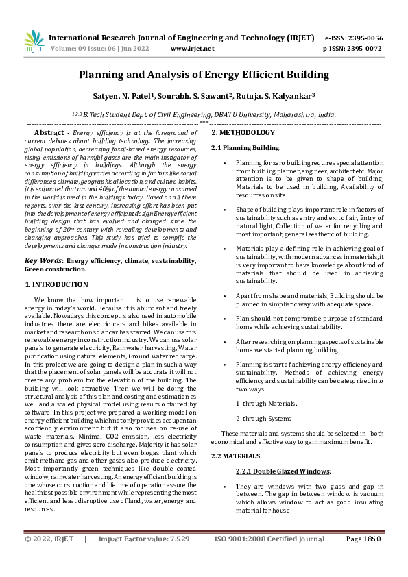 (PDF) Planning and Analysis of Energy Efficient Building