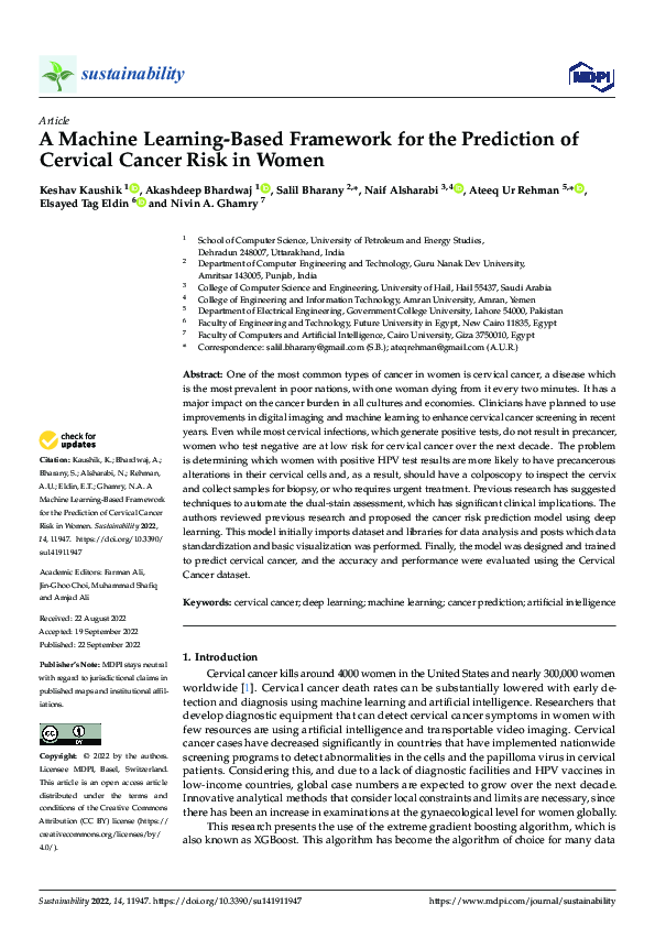 (PDF) A Machine Learning-Based Framework for the Prediction of Cervical ...