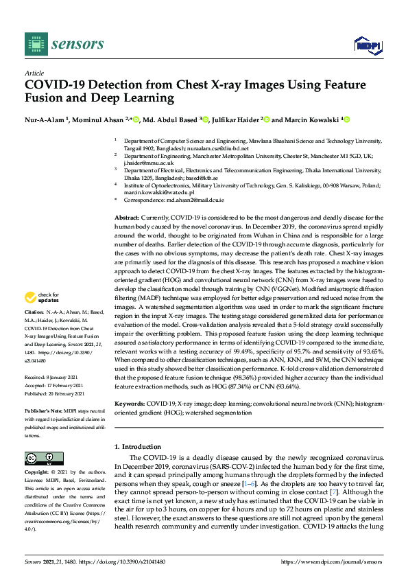 (PDF) COVID-19 Detection from Chest X-ray Images Using Feature Fusion ...