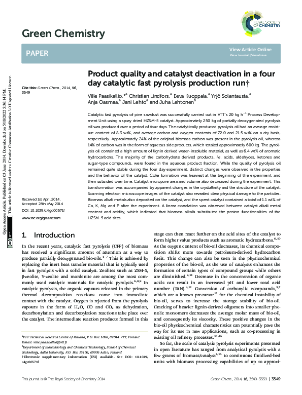 (PDF) Product quality and catalyst deactivation in a four day catalytic ...