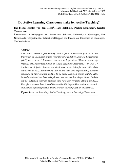 (PDF) Do Active Learning Classrooms make for Active Teaching?