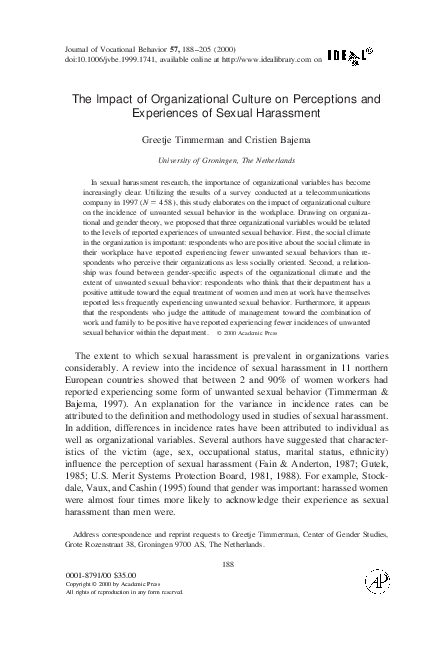 (PDF) The Impact of Organizational Culture on Perceptions and ...