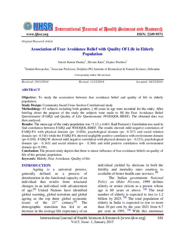 (PDF) Association of Fear Avoidance Belief with Quality Of Life in ...