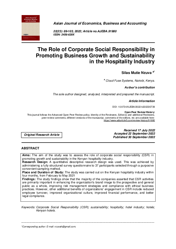 (PDF) The Role of Corporate Social Responsibility in Promoting Business ...