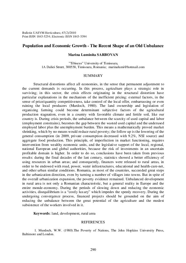 (PDF) Population and Economic Growth - The Recent Shape of an Old Unbalance