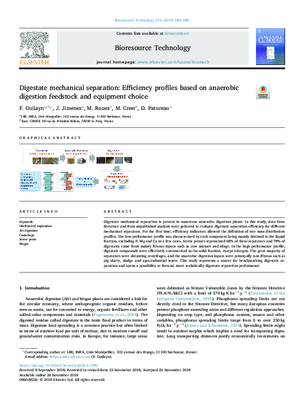 (PDF) Digestate mechanical separation: Efficiency profiles based on ...