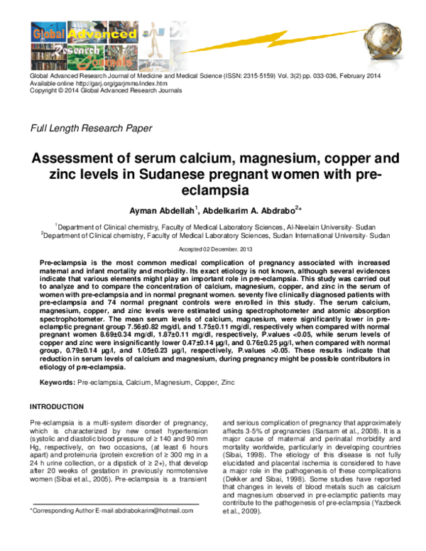 (PDF) Assessment of serum calcium , magnesium , copper and zinc levels ...