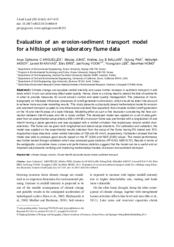 (PDF) Evaluation of an erosion-sediment transport model for a hillslope ...