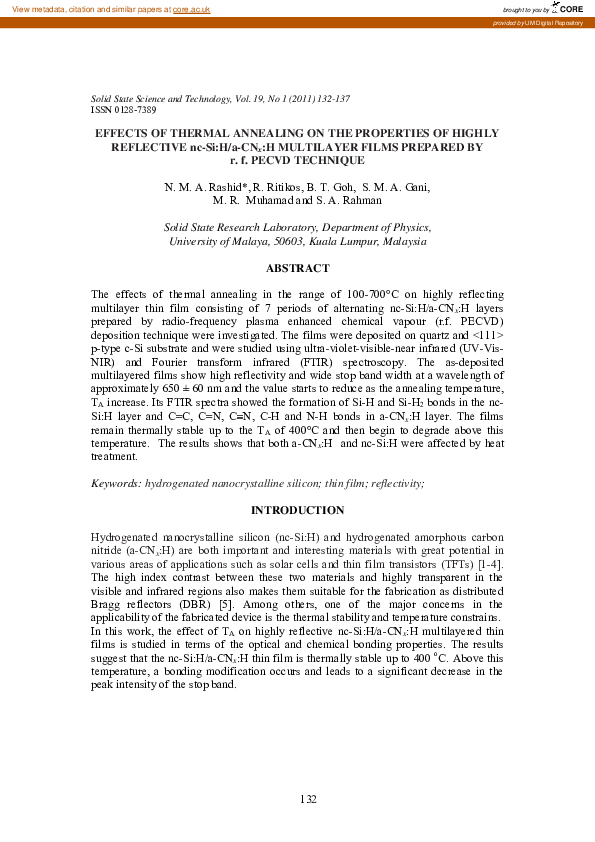 (PDF) Effects of thermal annealing on the properties of highly ...