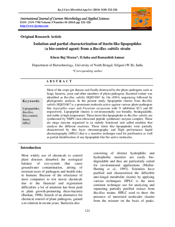 (PDF) Isolation and partial characterization of iturin like ...
