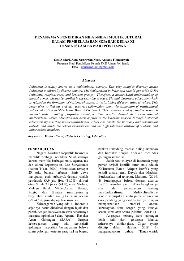 (PDF) Penanaman Pendidikan Nilai-Nilai Multikultural Dalam Pembelajaran