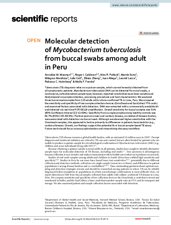 (PDF) Molecular Detection of Mycobacterium tuberculosis in Tissues ...