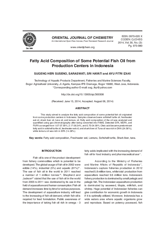 (PDF) Fatty Acid Composition of Some Potential Fish Oil from Production ...