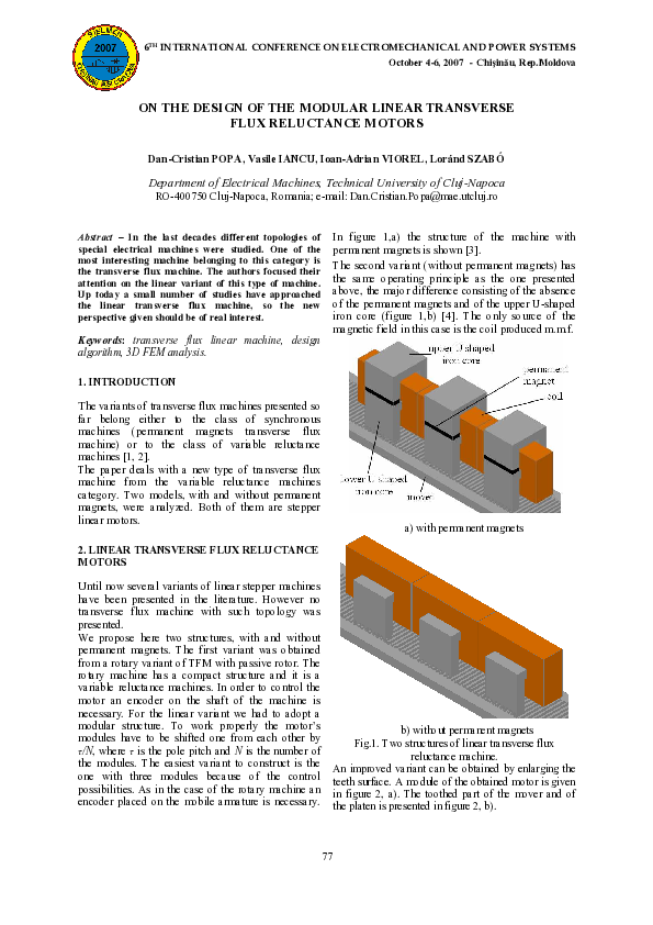 (PDF) On the Design of the Modular Linear Transverse Flux Reluctance Motors