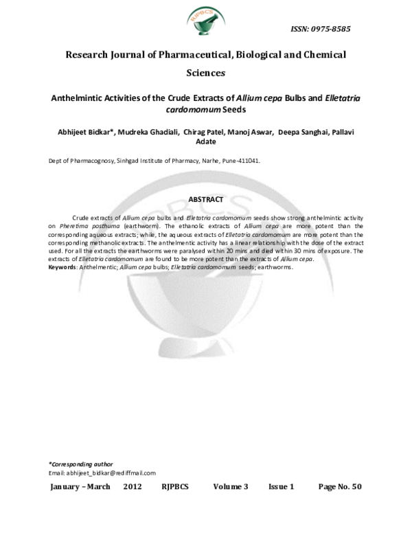 (PDF) Anthelmintic Activities of the Crude Extracts of Allium cepa ...