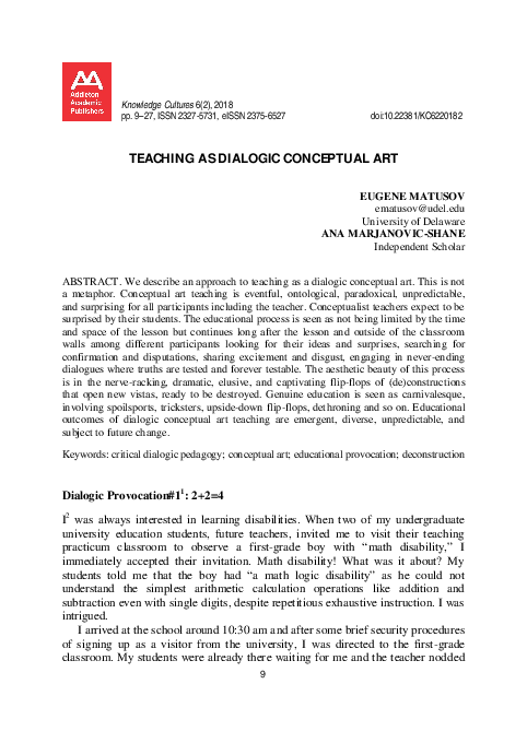 (PDF) Teaching as Dialogic Conceptual Art