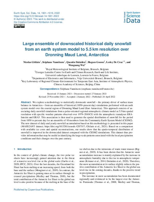 (PDF) Large ensemble of downscaled historical daily snowfall from an ...