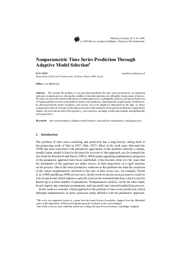 (PDF) Nonparametric Time Series Prediction Through Adaptive Model Selection