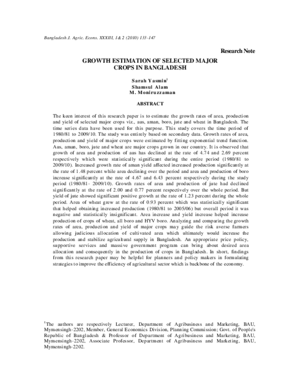 (PDF) Growth Estimation of Selected Major Crops in Bangladesh