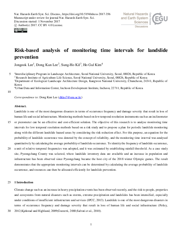 (PDF) Riskbased analysis of monitoring time intervals for landslide
